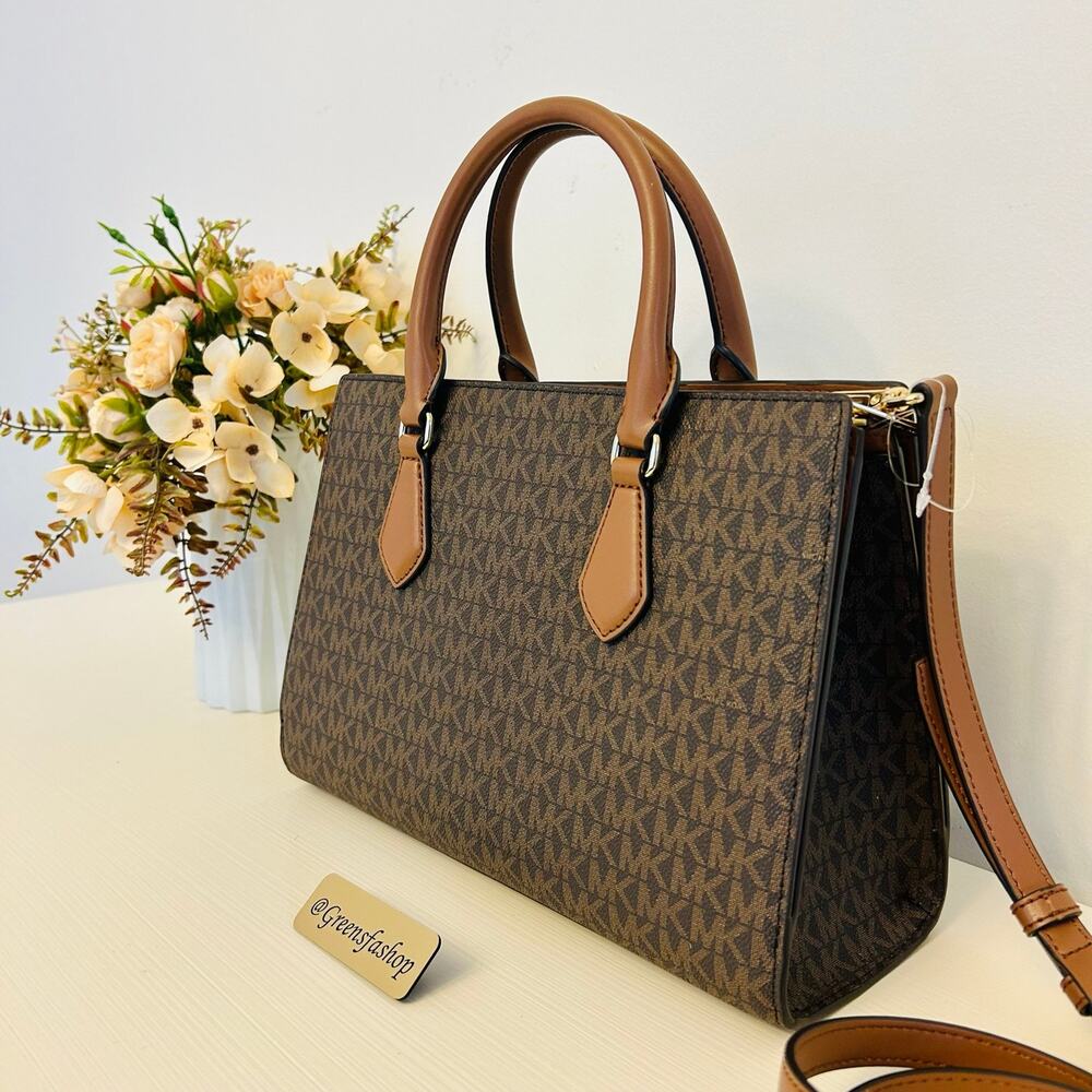 Michael Kors Purse Medium Sheila Signature Logo and Metallic Satchel Brown - Picture 5 of 10
